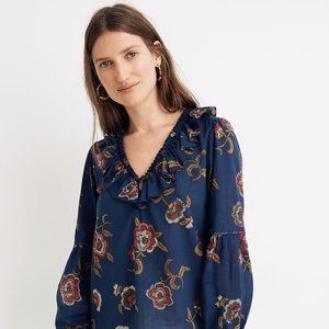 Madewell x Warm Ruffle-Collar Top in Honolulu Hibiscus NWT